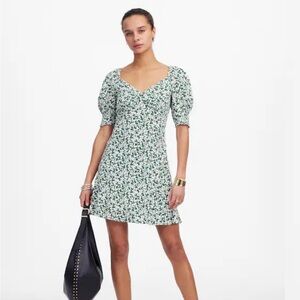 Madewell Seamed V-Neck Mini Dress - Green Floral